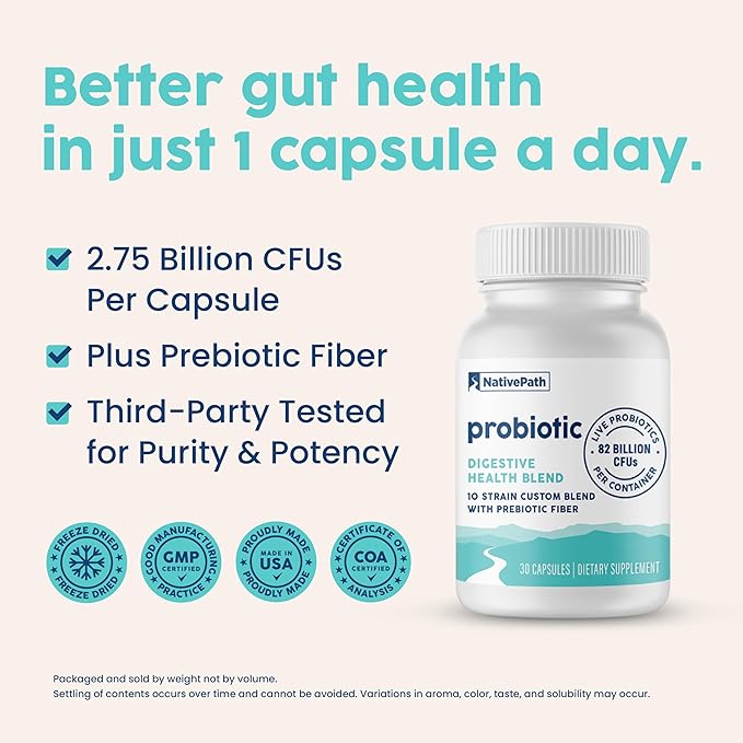 NativePath Daily Probiotic, 10-Strain Custom Blend 82 Billion 30 Count