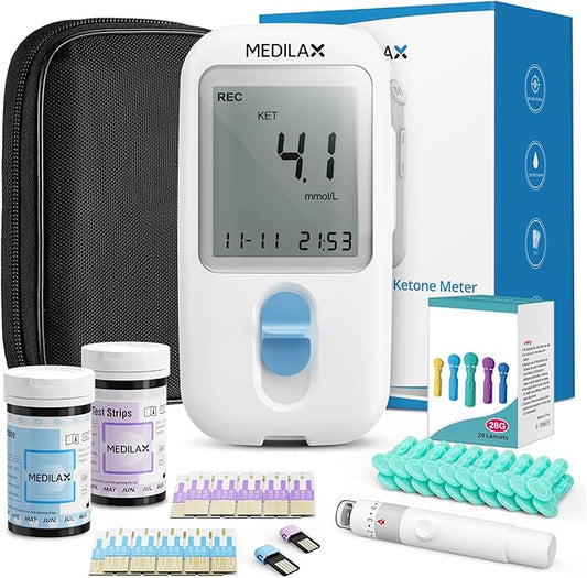 Medilax Ketone Monitor and Glucose Meter Kit 10 Ketone 10 Glucose