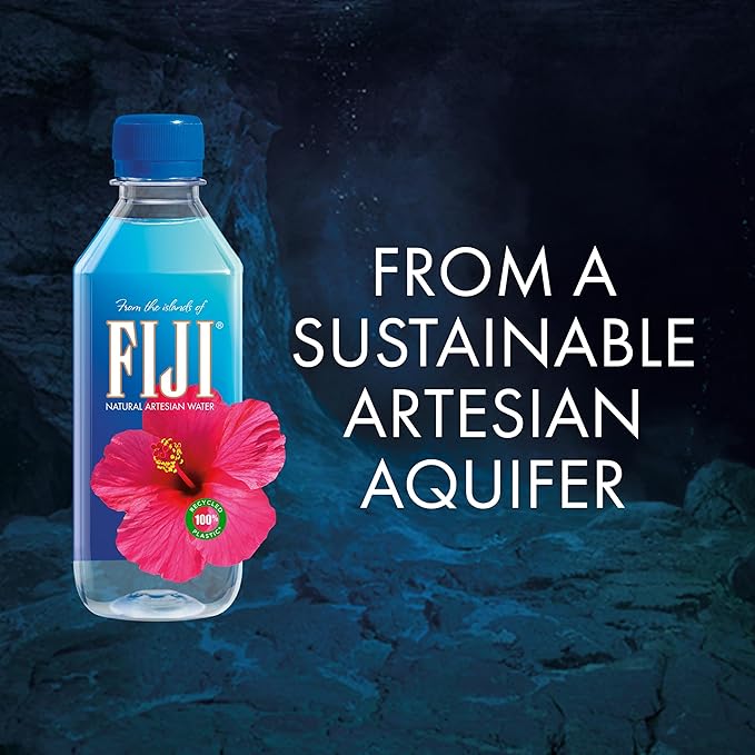FIJI Natural Artesian Water 330 mL / 11.15 Fl Ounce Bottle (Pack of 6) - 100% Recycled Plastic