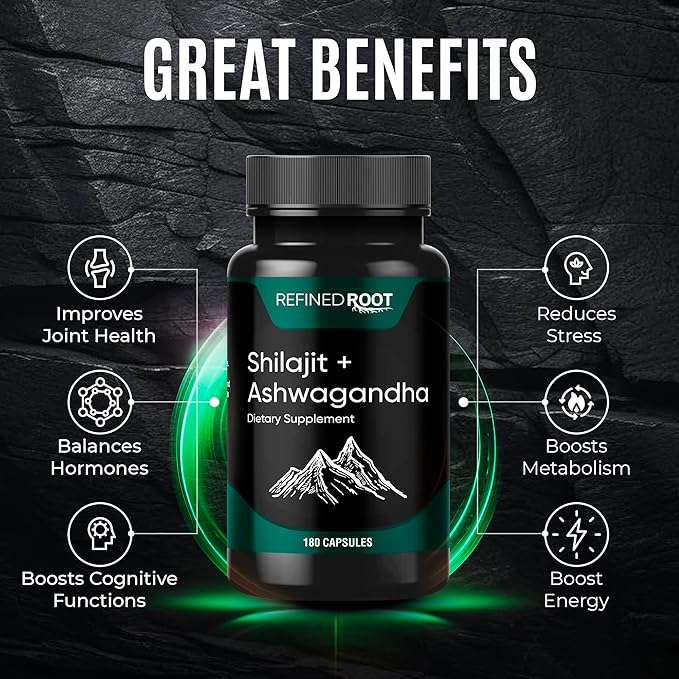 Shilajit Supplement 1000mg & Ashwagandha Supplements 500mg (180 (180 Capsules) (20% Fulvic