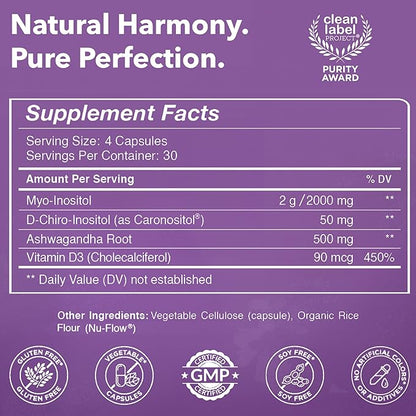 Intimate Rose Myo-Inositol & D-Chiro Inositol Blend - 40:1 Blend Ratio - Women's Daily Wellness Support - Vitamin D & Ashwagandha, 3 Bottles