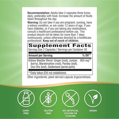 Nature's Way Kidney Bladder Premium Blend, Traditional Herbs Supplement, 900 mg per 2-Capsule Serving, Non-GMO Project Verified, Vegan, 100 Capsules (Packaging May Vary)