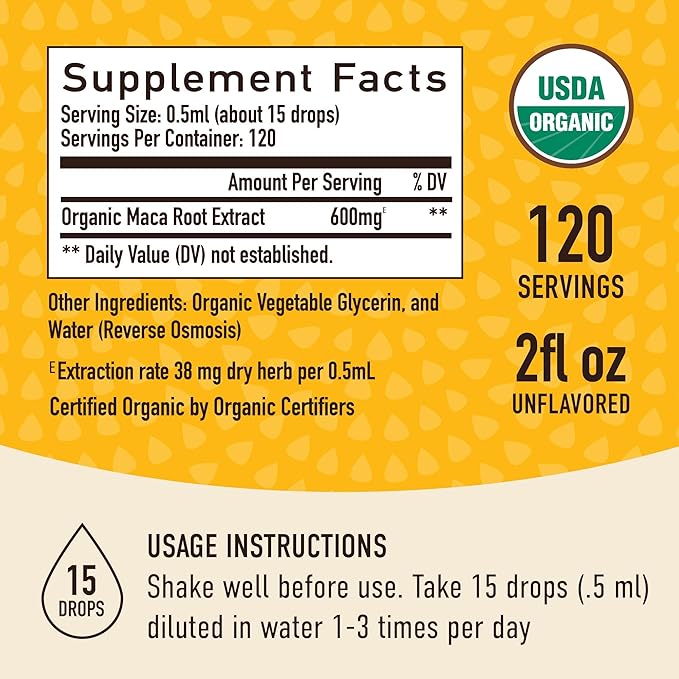 Maca Root Liquid Drops for Organic 2 Fluid 4-Month Supply, 120 Servings
