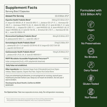 Seed DS-01 Daily Synbiotic - Prebiotic and Probiotic for Women & Men - Digestive Health, Gut Health, Immune Support, Bloating & Constipation Relief - Vegan & Shelf-Stable - 60 Capsules (30-Day Supply)