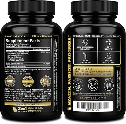 Multi Collagen Peptides Pills (Types Ⅰ,Ⅱ,Ⅲ,Ⅴ,Ⅹ) (180 Capsules)