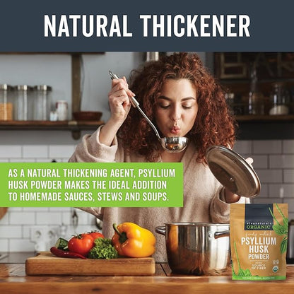 Viva Naturals Organic Psyllium Husk Powder, 10 oz - Finely Ground, Unflavored Plant Based Superfood - Good Source of Fiber for Gluten-Free Baking, Juices & Smoothies - Certified Vegan, Keto and Paleo