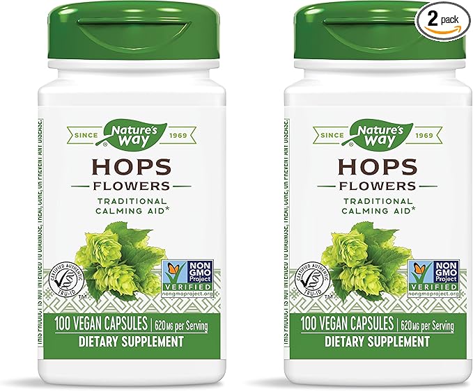 Nature’s Way Hops Flowers 620 mg 2-capsule serving 100 Capsules 2)