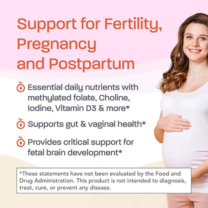 4-in-1 Prenatal Supplements to Support Healthy Mama & Baby | 1 Month Supply | Multivitamin + Probiotics, Iron, DHA, & Methylated Folate | Non-GMO, Gluten Free, Vegetarian, No Preservatives