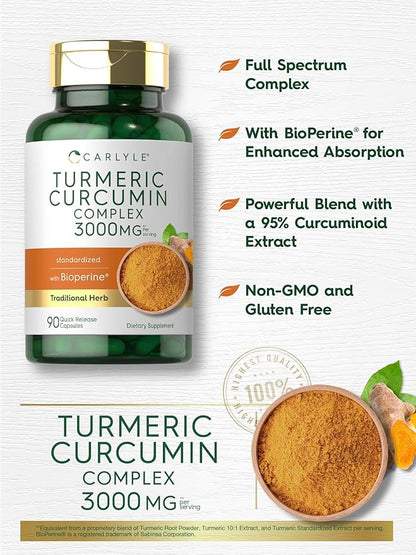Carlyle Turmeric Curcumin with Black Pepper 3000mg 90 Powder