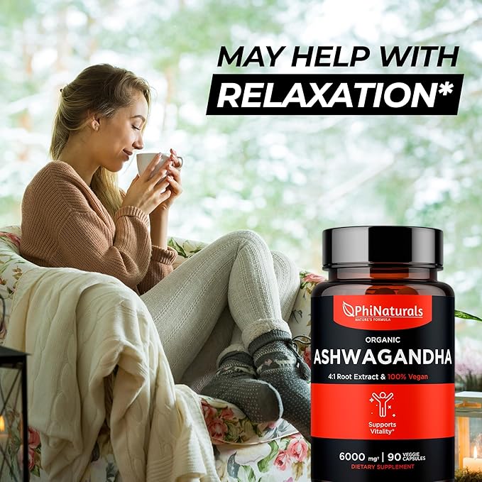 Ashwagandha Root Extract Capsules (Organic) Equivalent 6000 mg 1500 mg 500 mg 90 Count