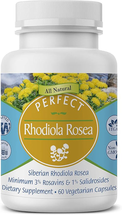 Perfect Rhodiola Rosea, for Better Focus, 3% Rosavins 1% Salidroside ~60 Vegetable