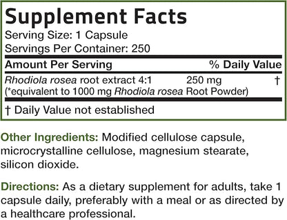 Bronson Rhodiola Rosea Vegetarian Capsules 250 Count