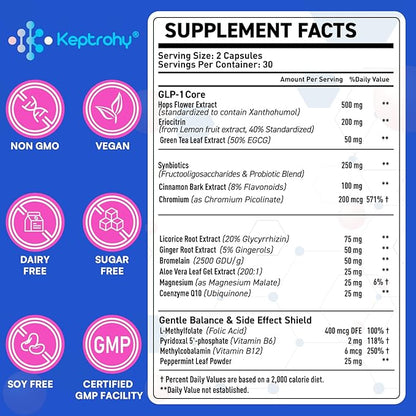 GLP-1 Support | GLP-1 Supplement, GLP Support Core with Synbiotics, Hops Extract, Eriocitrin Support GLP-1 Level Naturally, Take Before Meal, Natural GLP-1 Supplement for Women and Men - 4 Pack