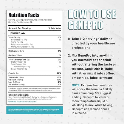 Genepro Unflavored Protein Powder (3rd Generation, 60 Servings)