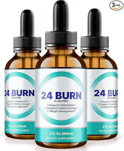 (3 Pack) 24 Burn Drops, All-Natural 24Burn Liquid (90 Servings)
