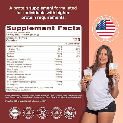 Vegan Care Coffee Protein Powder, 20g 6.5g, Probiotics 15 individual