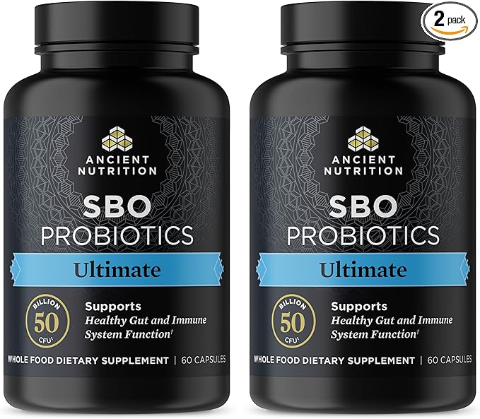 Ancient Nutrition Probiotics, SBO Probiotics Ultimate 50 Billion 60 Capsules (2 Pack)