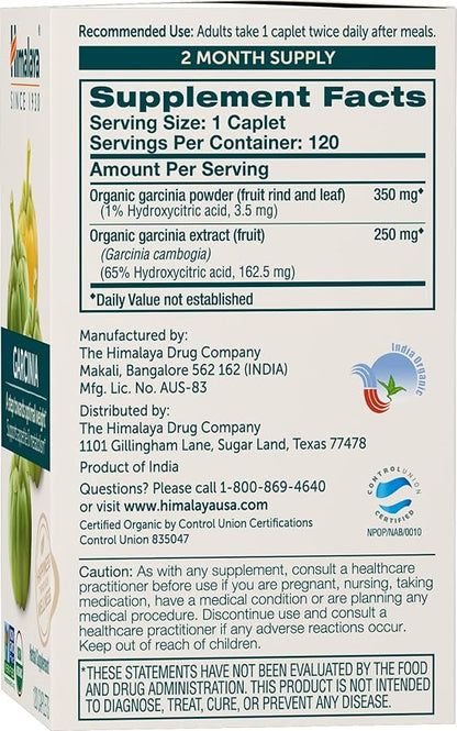 Himalaya Organic Garcinia Cambogia for Weight 600 mg, 120 Caplets, 2 Month
