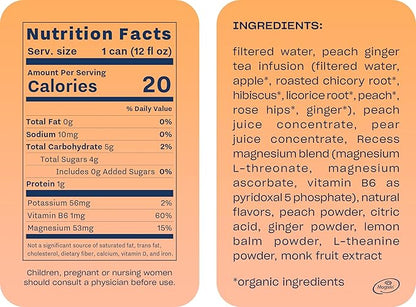 Recess Mood Magnesium Supplement Drink Calming 12 Ounce, 12 (Peach 12 Pack)