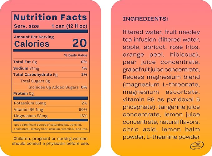 Recess Mood Magnesium Supplement Drink Calming 12 Ounce, 12 (Grapefruit 12 Pack)
