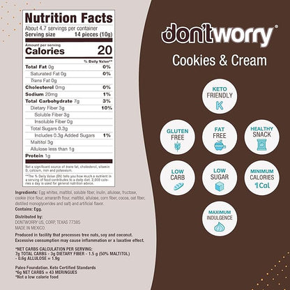 Don't Worry Keto Friendly Meringue Cookies - Cookies & Cream, Only 1 Calorie per piece!, Healthy Candy, Gluten Free Snacks for Adults, Low Carb, Low Sugar Snacks - 4 Pack