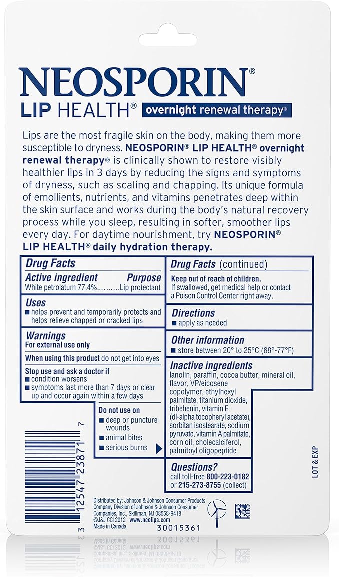 Neosporin Lip Health Overnight Renewal Therapy, 0.27 Oz, 2