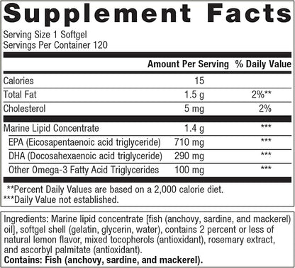 Metagenics OmegaGenics Fish Oil EPA-DHA 1000 Omega-3 Fish 120 Softgels