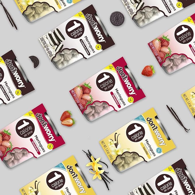 Don't Worry Keto Friendly Meringue Cookies - Cookies & Cream, Only 1 Calorie per piece!, Healthy Candy, Gluten Free Snacks for Adults, Low Carb, Low Sugar Snacks - 4 Pack