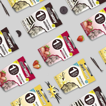 Don't Worry Keto Friendly Meringue Cookies - Cookies & Cream, Only 1 Calorie per piece!, Healthy Candy, Gluten Free Snacks for Adults, Low Carb, Low Sugar Snacks - 4 Pack