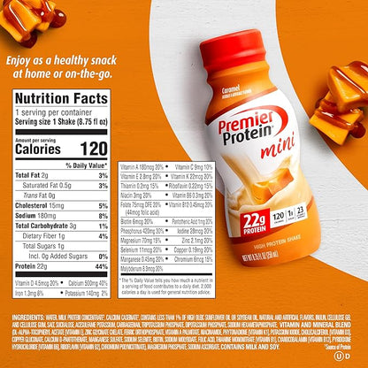 Premier Protein Shake MINIs, Caramel, 22g 120 Calories, 1g Sugar, 8.75fl oz, 12